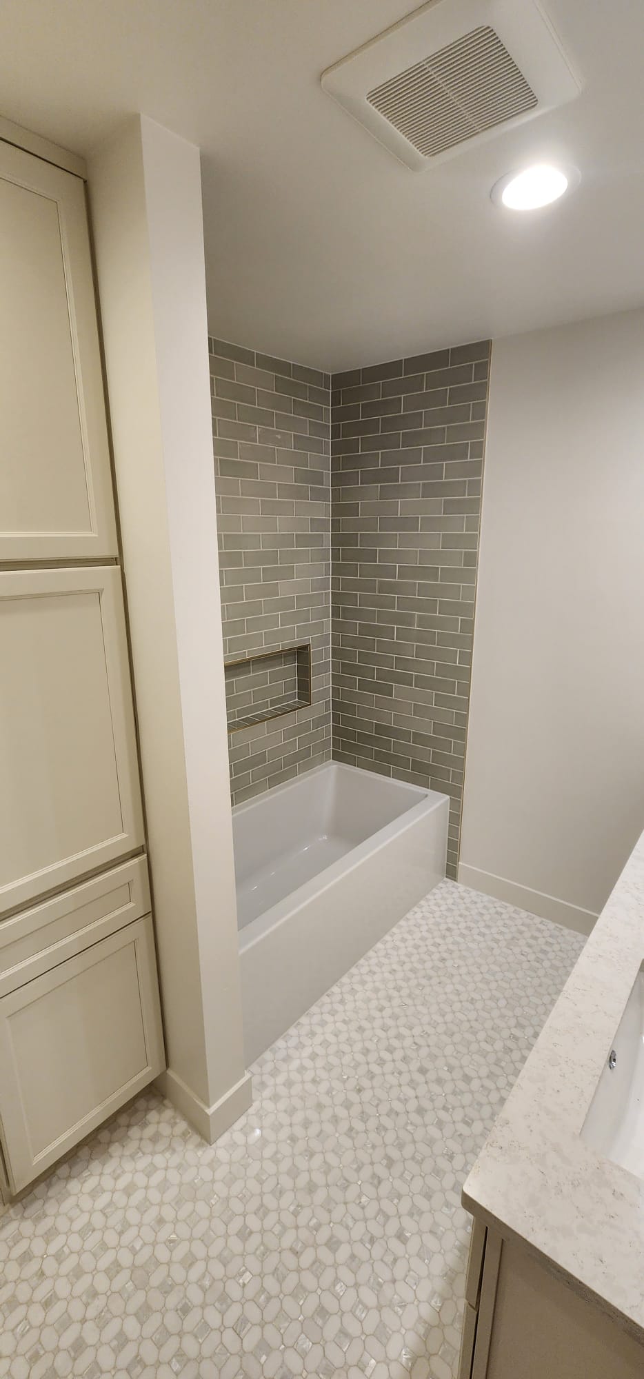Finished bathroom prepared for custom shower glass